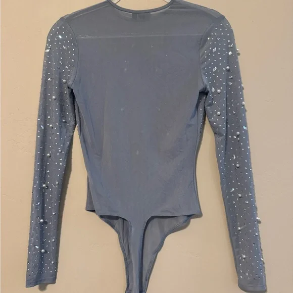 Windsor Blue Embellished Bodysuit with High Neckline - Picture 2 of 2